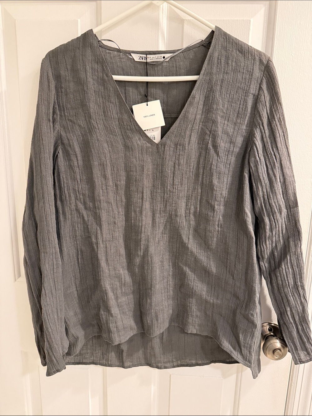 ZARA Gray V-Neck 100% Linen Tunic